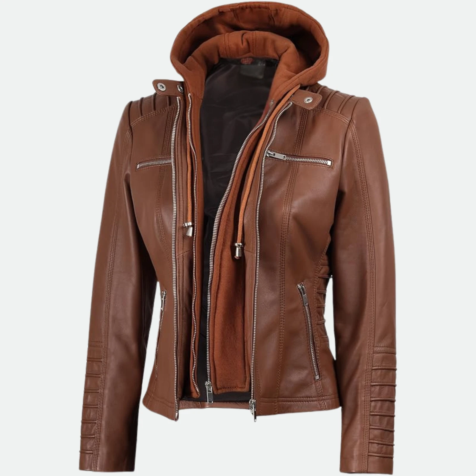 Removable Hood & Bomber Real Lambskin Leather Jacket