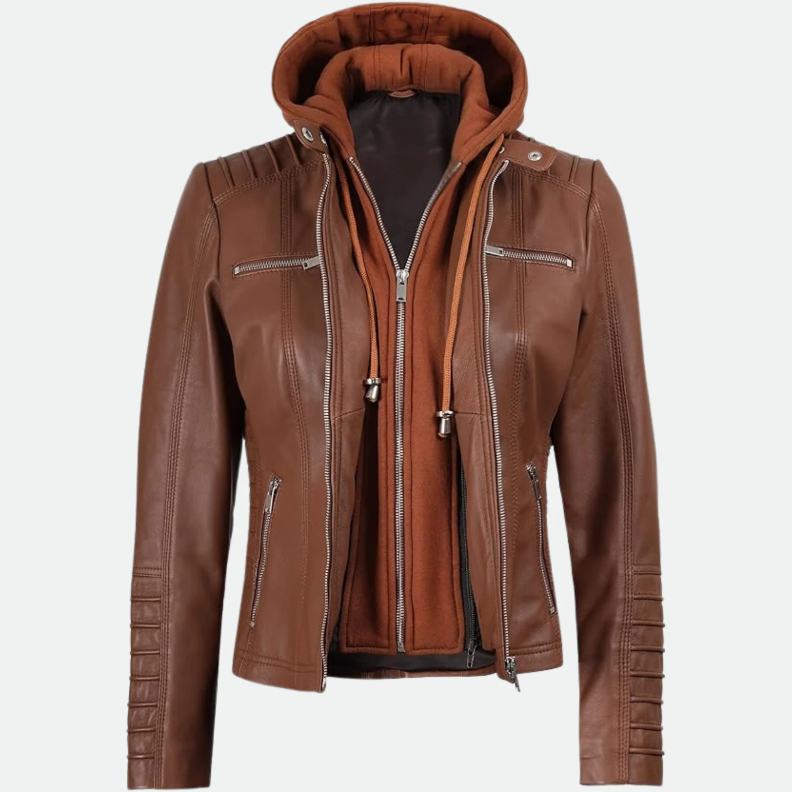 Removable Hood & Bomber Real Lambskin Leather Jacket